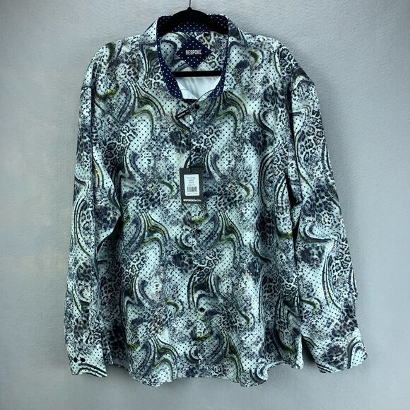 Bespoke Moda Shirt Mens 3XL Black White Button Up‎ Metallic Animal Print Floral - Picture 1 of 16